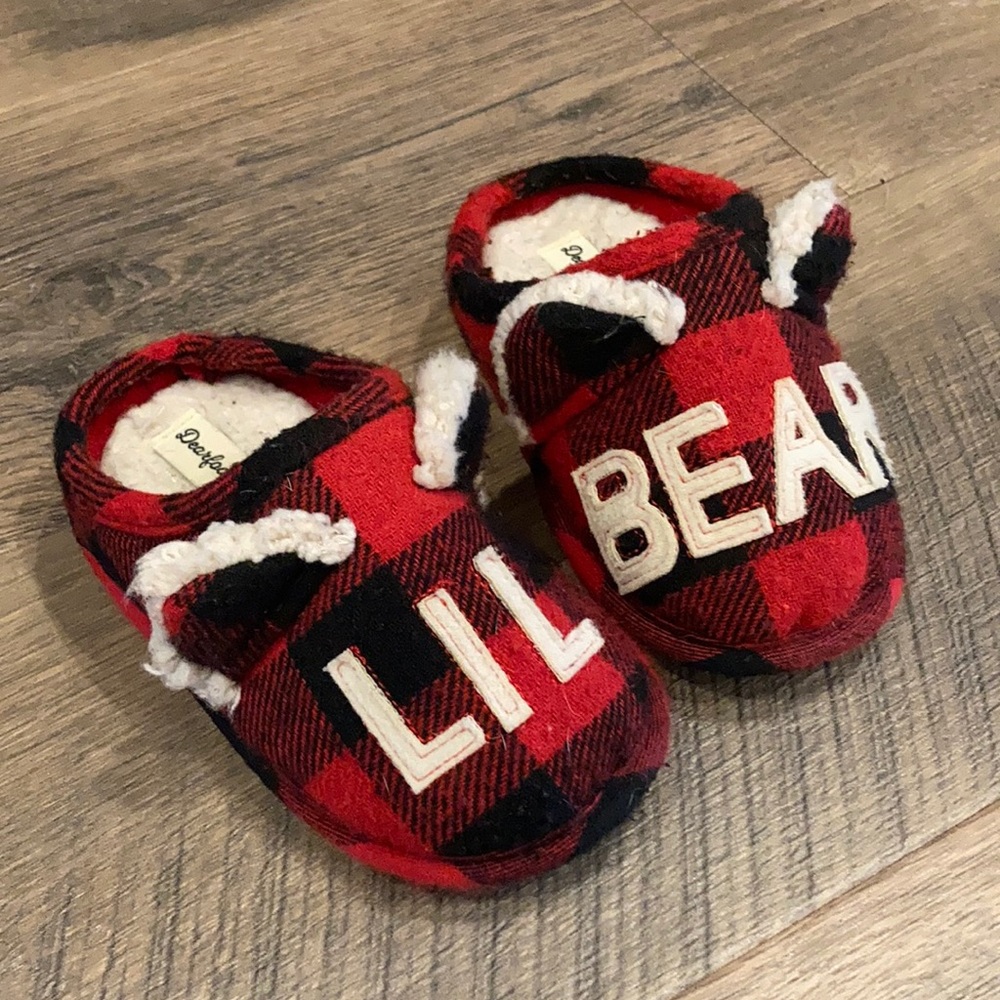 Lil Bear Buffalo Plaid Dearfoam Slippers Size 7-8
